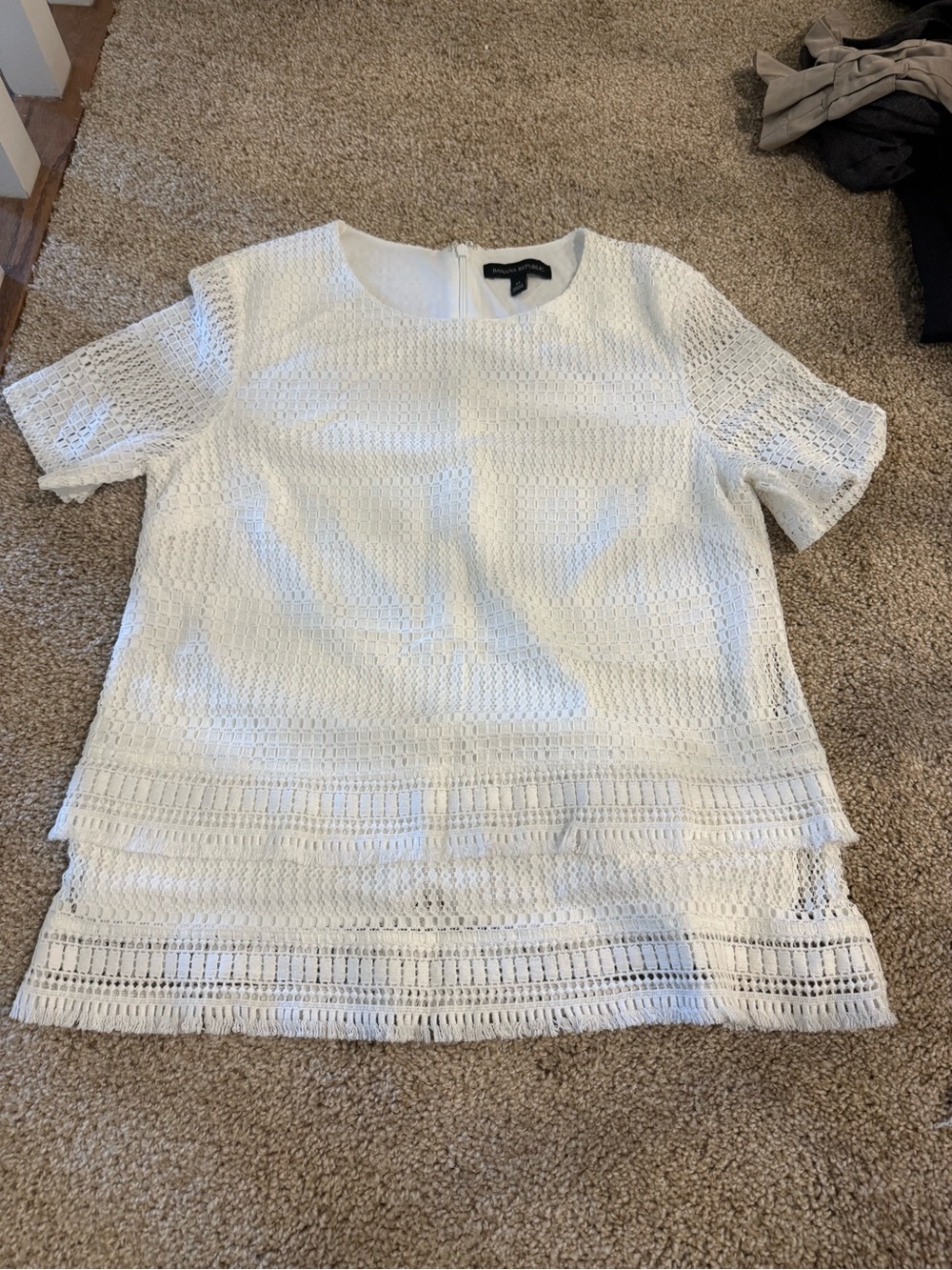 Banana Republic White Crochet Short-Sleeve Tunic
